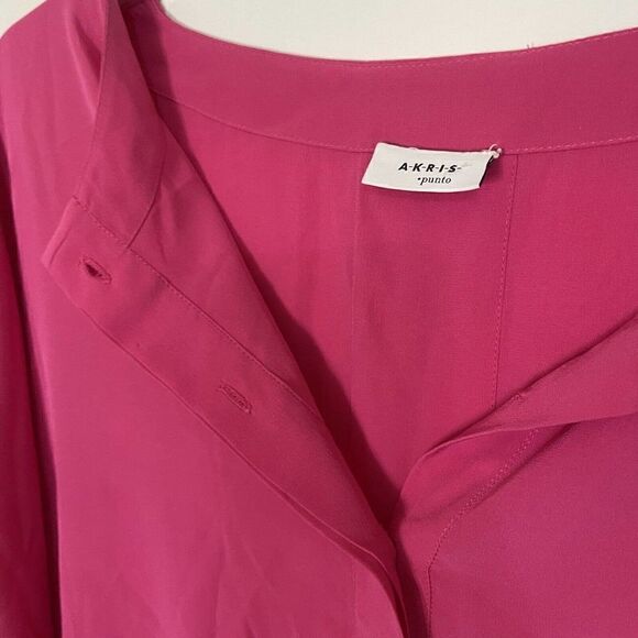 Akris Punto Blouse Top Pink Short Dolman Sleeves Silk Elastic Hem size 8 - Picture 2 of 8